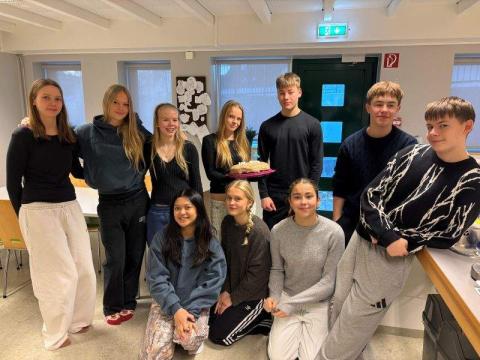 Celebrating Matthildur and Hafþór's 16th birthdays in home economics.