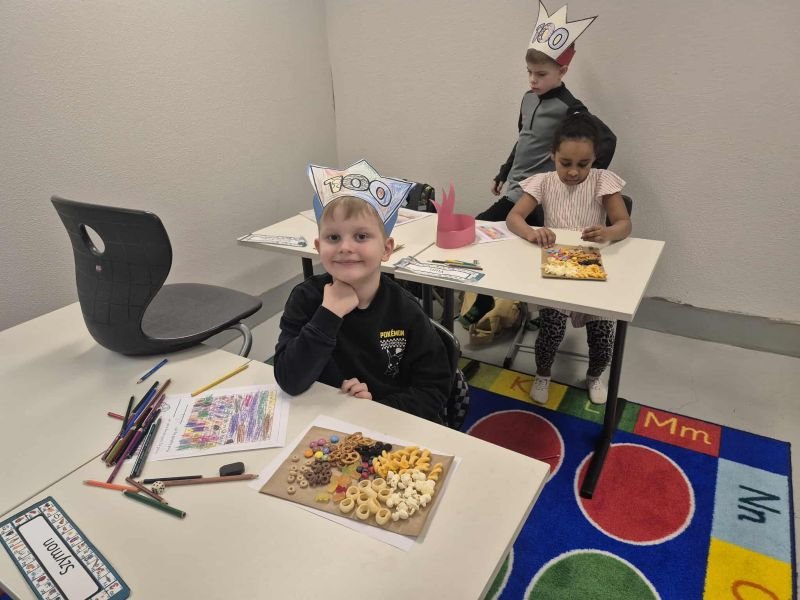 Happy students at the 100-day celebration