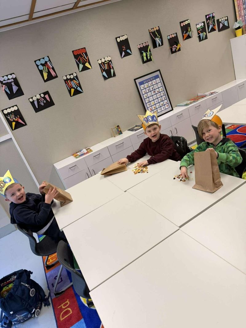 Happy students at the 100-day celebration
