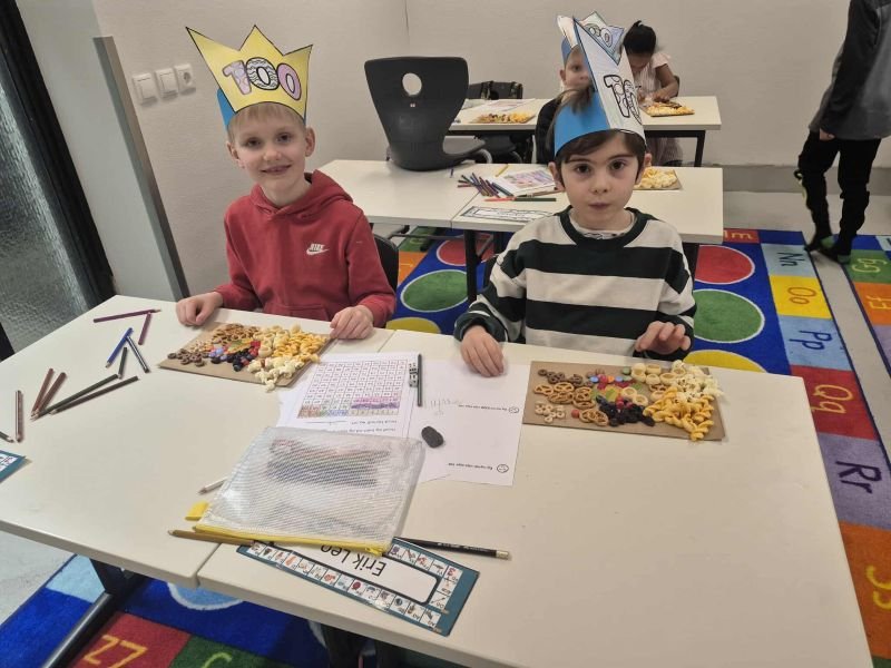 Happy students at the 100-day celebration