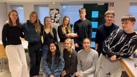 Celebrating Matthildur and Hafþór's 16th birthdays in home economics.
